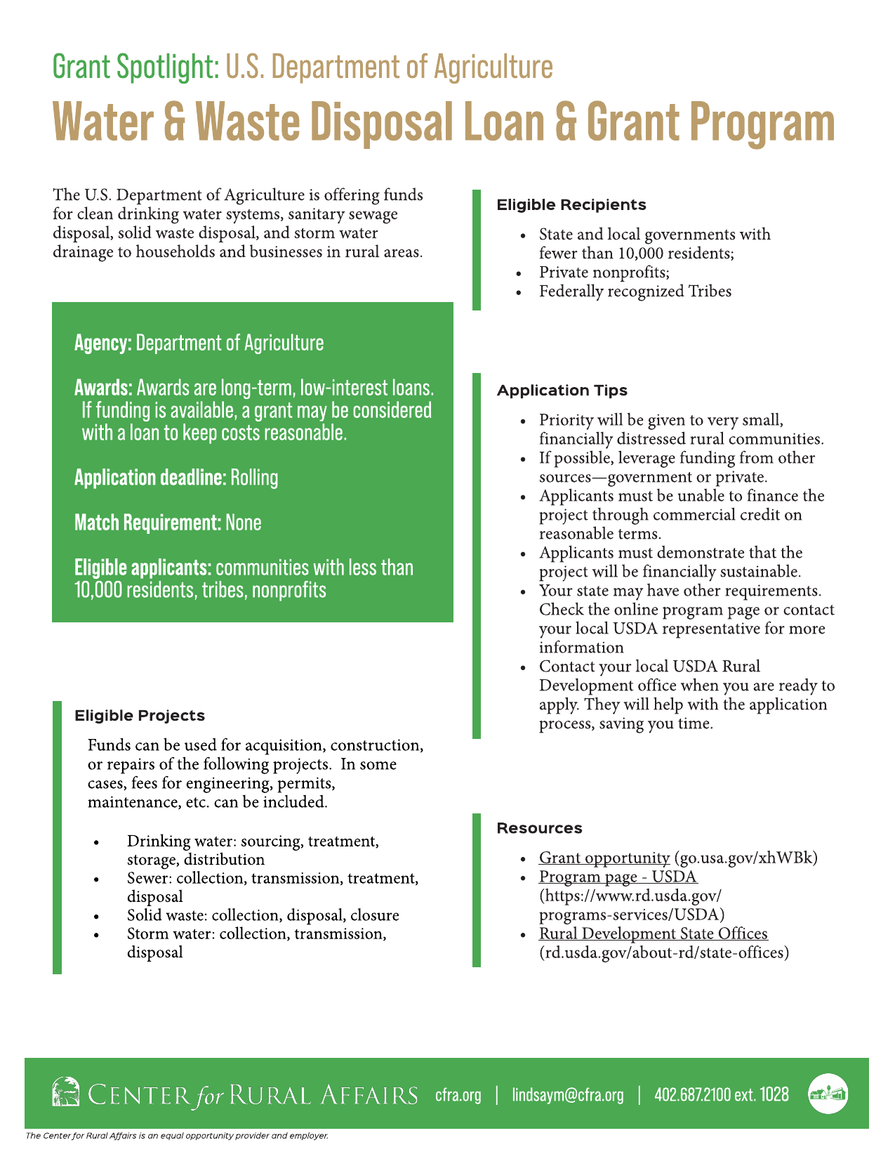 Grant Spotlight USDA Water & Waste Disposal Loan & Grant Program